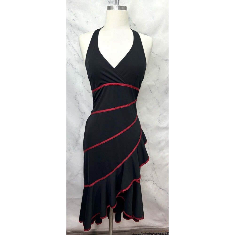 Vintage Y2k Asymmetrical Venus Dress S Halter Ruffled Tiered Hi Lo Black Bratz - Picture 11 of 16